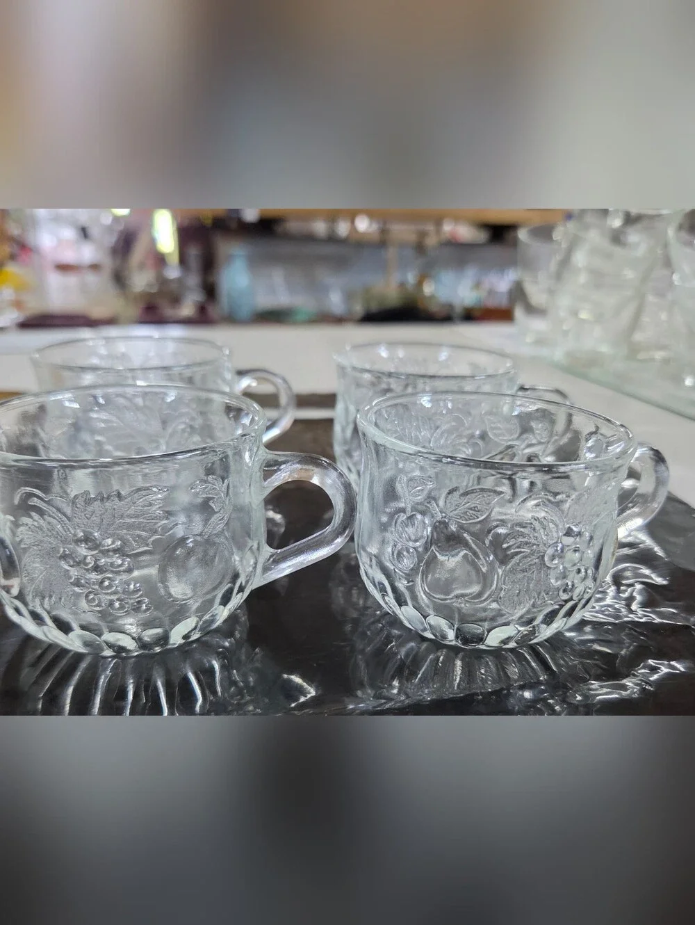 Vintage Jeannette Glass Fruit Clear Punch Cups Set of 5 Orchard Replacement Glas
